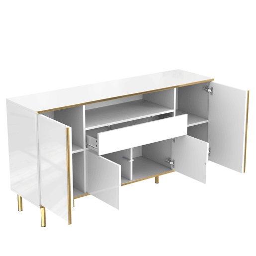 Aparador 150x40x80 cm - Cômoda brilhante com 1 gaveta - Branco