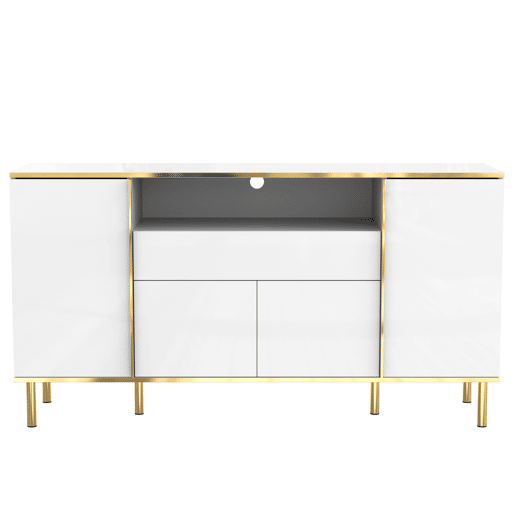 Aparador 150x40x80 cm - Cômoda brilhante com 1 gaveta - Branco