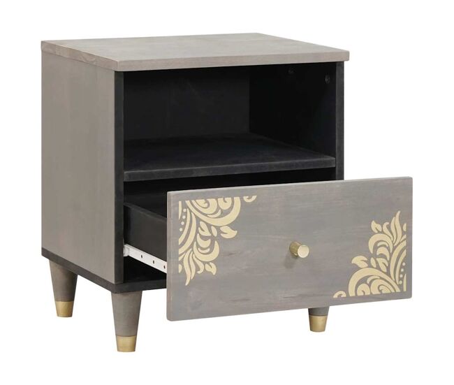 Mesita de noche - mesilla de noche gris 40 x 33 x 46 cm madera maciza de mango