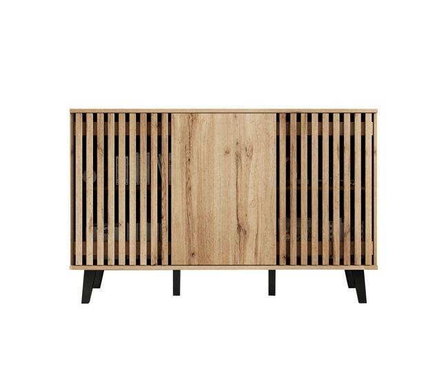 Mueble auxiliar 150x40x95cm - sideboard 3 puertas, 6 compartimentos, ideal para salón, dormitorio y oficina - madera natural