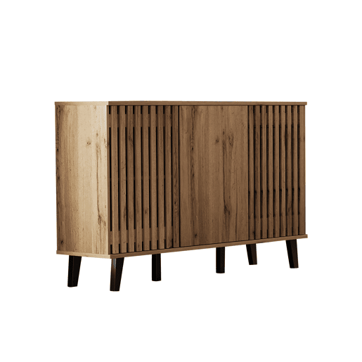 Móvel auxiliar 150x40x95cm - Aparador com 3 portas, 6 compartimentos, ideal para sala, quarto e escritório - Madeira natural