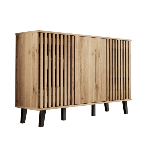 Móvel auxiliar 150x40x95cm - Aparador com 3 portas, 6 compartimentos, ideal para sala, quarto e escritório - Madeira natural