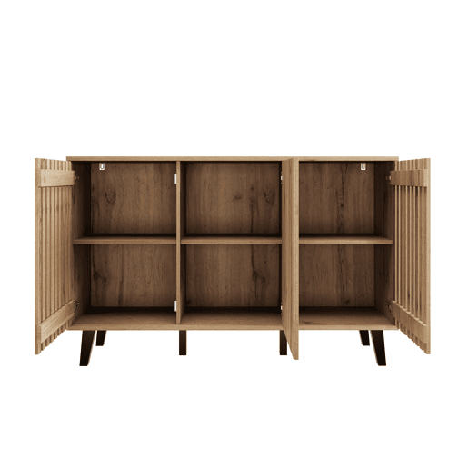 Móvel auxiliar 150x40x95cm - Aparador com 3 portas, 6 compartimentos, ideal para sala, quarto e escritório - Madeira natural