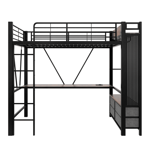 Cama alta 90x200 cm - ferro com secretária, barra de secagem, prateleiras, 4 gavetas, USB+Tipo-C, LED, grade, escada, sem colchão - preto Cama alta 90x200 cm - ferro com secretária, barra de secagem, prateleiras, 4 gavetas, USB+Tipo-C, LED, grade, escada, sem colchão - preto