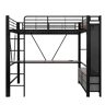 Cama alta 90x200 cm - ferro com secretária, barra de secagem, prateleiras, 4 gavetas, USB+Tipo-C, LED, grade, escada, sem colchão - preto