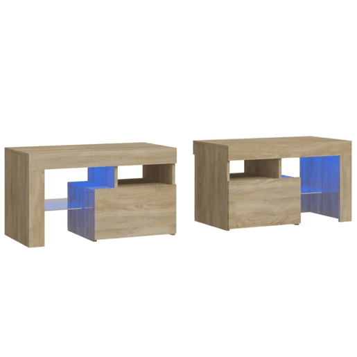 Lote de 2 Mesas De Cabeceira - Mesinhas De Cabeceira c LEDs 70x36,5x40 cm carvalho sonoma