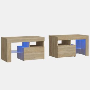 Lote de 2 Mesas De Cabeceira - Mesinhas De Cabeceira c LEDs 70x36,5x40 cm carvalho sonoma