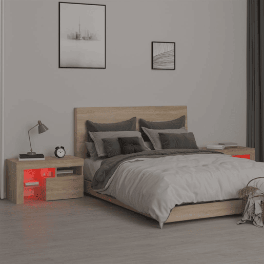 Lote de 2 Mesas De Cabeceira - Mesinhas De Cabeceira c LEDs 70x36,5x40 cm carvalho sonoma