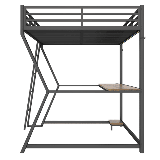Cama alta 140x200 cm - luzes LED, suporte para consola, secretária, tomada e USB, grade, escada, sem colchão - preto Cama alta 140x200 cm - luzes LED, suporte para consola, secretária, tomada e USB, grade, escada, sem colchão - preto