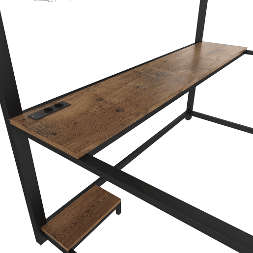 Cama alta 140x200 cm - luzes LED, suporte para consola, secretária, tomada e USB, grade, escada, sem colchão - preto Cama alta 140x200 cm - luzes LED, suporte para consola, secretária, tomada e USB, grade, escada, sem colchão - preto
