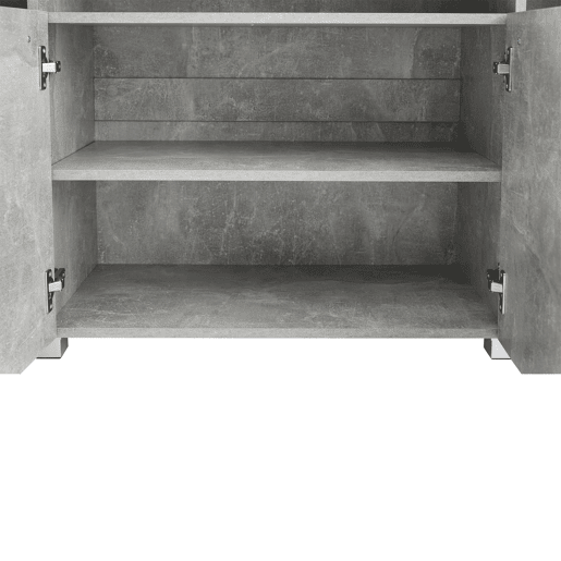 Mesa auxiliar 140x40x70cm - Aparador de alto brilho com luz LED, 3 compartimentos, vidro temperado - Cinza cimento