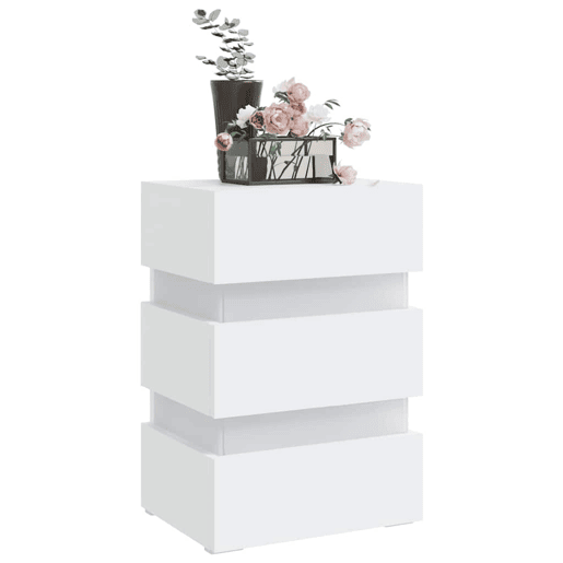 Mesa De Cabeceira - Mesinha De Cabeceira c luzes LED derivados de madeira branco