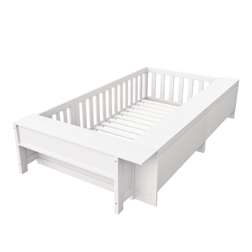Cama infantil multifuncional 90x200 cm - Com compartimentos de arrumação, grade de segurança e porta, cama de madeira maciça com estrado - Branco