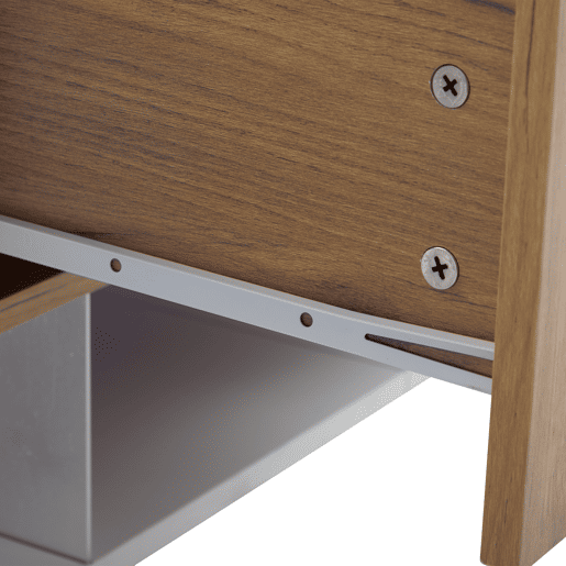Móvel de TV de 3 níveis para TVs até 70 - Centro de entretenimento moderno com prateleiras de vidro e 2 gavetas - Madeira natural de carvalho + branco antigo