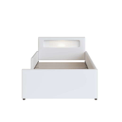 Cama infantil 90x200 cm - Com luz noturna e porta USB, Com compartimentos de arrumação, Laterais elevadas para segurança, Cama individual fácil, Para meninos e meninas, Pele sintética - Branco