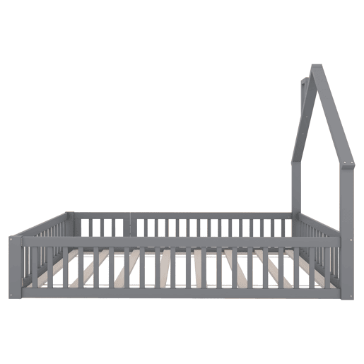 Cama infantil 140x190 cm - em forma de chaminé, com estrado (sem colchão), estilo minimalista - Cinza