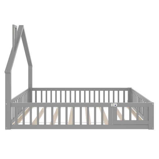 Cama infantil 140x190 cm - em forma de chaminé, com estrado (sem colchão), estilo minimalista - Cinza