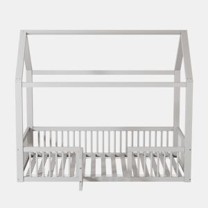 Cama de madeira maciça 90x200 cm - Cama de casal, cama plana, cama de casa, cama de casa com porta - Branca