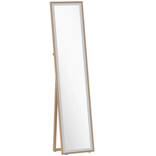 HOMCOM Espelho de Pé 157x37 cm com Moldura em MDF Espelho de Parede Retangular para Pendurar com Suporte 2 Formas de Utilização para Sala de Estar Entrada e Quarto Madeira e Prata