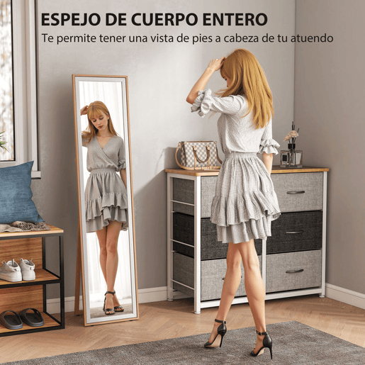 HOMCOM Espelho de Pé 157x37 cm com Moldura em MDF Espelho de Parede Retangular para Pendurar com Suporte 2 Formas de Utilização para Sala de Estar Entrada e Quarto Madeira e Prata