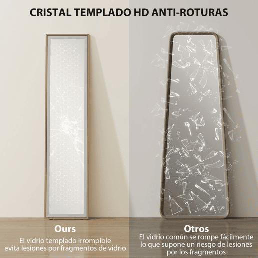 HOMCOM Espelho de Pé 157x37 cm com Moldura em MDF Espelho de Parede Retangular para Pendurar com Suporte 2 Formas de Utilização para Sala de Estar Entrada e Quarto Madeira e Prata