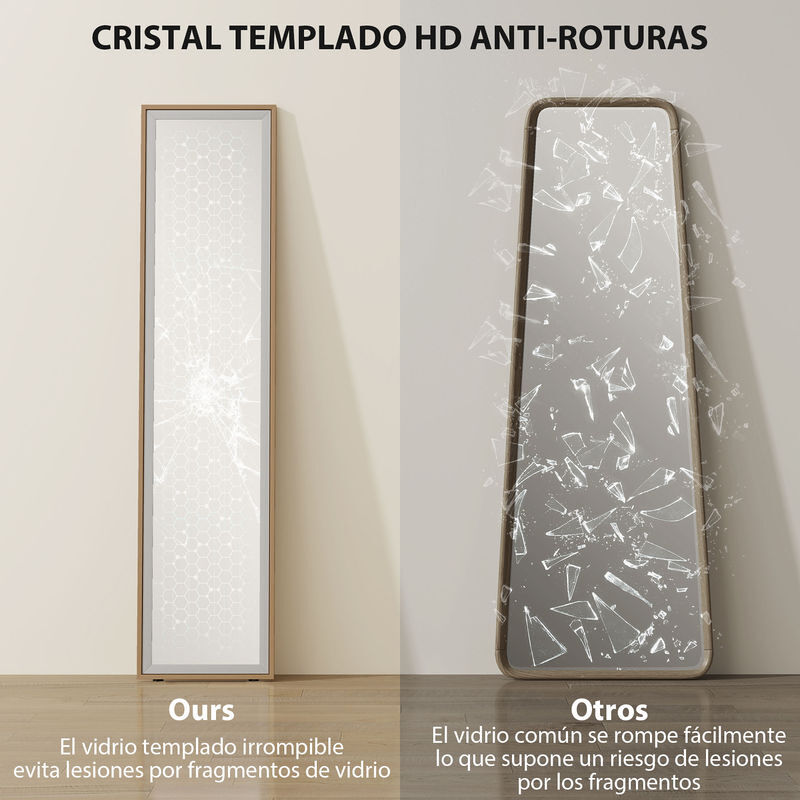 HOMCOM Espejo de Cuerpo Entero 160x50 cm Espejo de Pie o de Pared con Marco de Madera y Soporte HOMCOM Espejo de Cuerpo Entero 160x50 cm Espejo de Pie o de Pared con Marco de Madera y Soporte