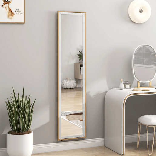 HOMCOM Espelho de Pé 157x37 cm com Moldura em MDF Espelho de Parede Retangular para Pendurar com Suporte 2 Formas de Utilização para Sala de Estar Entrada e Quarto Madeira e Prata