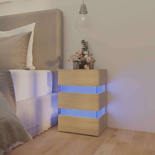 Mesa De Cabeceira - Mesinha De Cabeceira c LEDs derivados de madeira carvalho sonoma