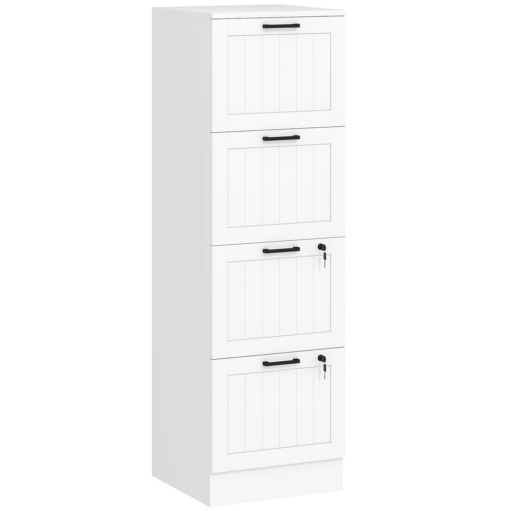 Homcom cajonera escritorio con 4 cajones, cajonera de oficina, mueble archivador, con 2 cerraduras, riel colgante para a4 y carta, 40x40x131 cm, blanco