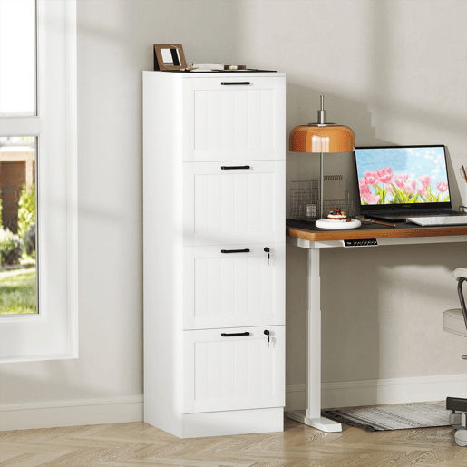 HOMCOM Arquivador para Escritório Móvel Arquivador com 4 Gavetas para Escritório com Fechaduras Gavetas Suspensas para A4 40x40x131 cm Branco