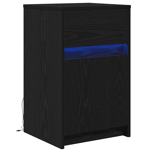 Mesa De Cabeceira Mesinha De Cabeceira - LED com gaveta Carvalho preto 38 x 34 x 61 cm