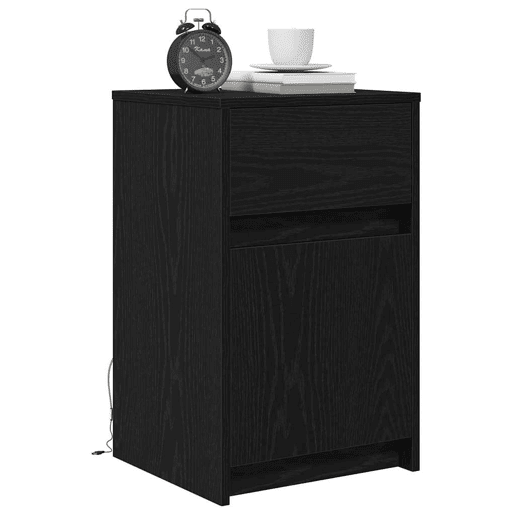 Mesa De Cabeceira Mesinha De Cabeceira - LED com gaveta Carvalho preto 38 x 34 x 61 cm