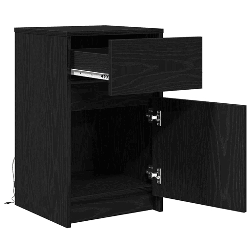 Mesa De Cabeceira Mesinha De Cabeceira - LED com gaveta Carvalho preto 38 x 34 x 61 cm