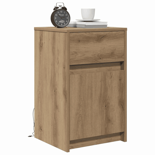 Mesa De Cabeceira Mesinha De Cabeceira - LED com gaveta carvalho artisiano 38 x 34 x 61 cm