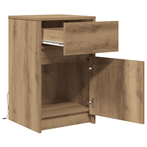 Mesa De Cabeceira Mesinha De Cabeceira - LED com gaveta carvalho artisiano 38 x 34 x 61 cm