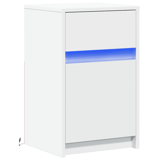 Mesa De Cabeceira - Mesinha De Cabeceira com luzes LED derivados de madeira branco