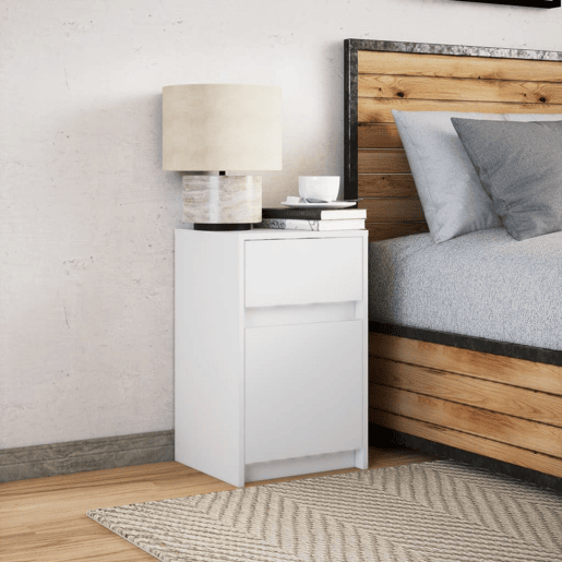 Mesa De Cabeceira - Mesinha De Cabeceira com luzes LED derivados de madeira branco