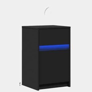 Mesa De Cabeceira - Mesinha De Cabeceira com luzes LED derivados de madeira preto