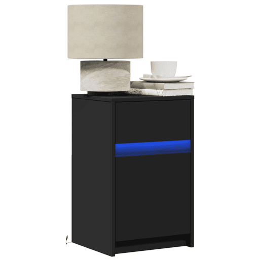 Mesa De Cabeceira - Mesinha De Cabeceira com luzes LED derivados de madeira preto
