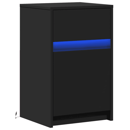Mesa De Cabeceira - Mesinha De Cabeceira com luzes LED derivados de madeira preto