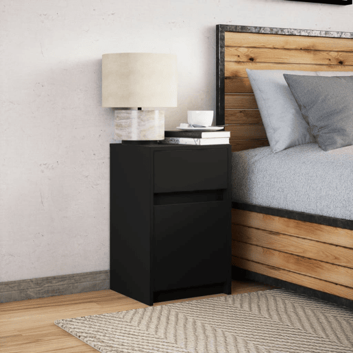 Mesa De Cabeceira - Mesinha De Cabeceira com luzes LED derivados de madeira preto