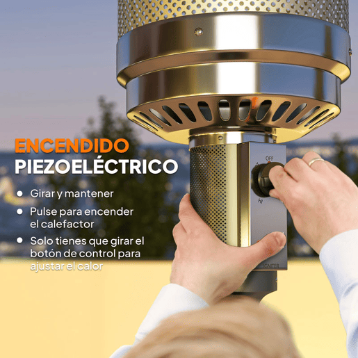 Outsunny Aquecedor a Gás Butano 13 KW Aquecedor de Exterior a Gás Portátil com Temperatura Ajustável Proteção Contra Tombos Ignição Piezoelétrica e Rodas Adequado para Butano e Propano 82x82x222 cm Cinzento