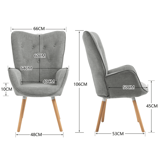Poltrona Relax Estofada Cinza com Pés de Madeira Natural, Design Escandinavo com Encosto Alto e Assento Acolchoado, Perfeita para Sala de Estar, Quarto ou Cantinho de Leitura Sofisticado