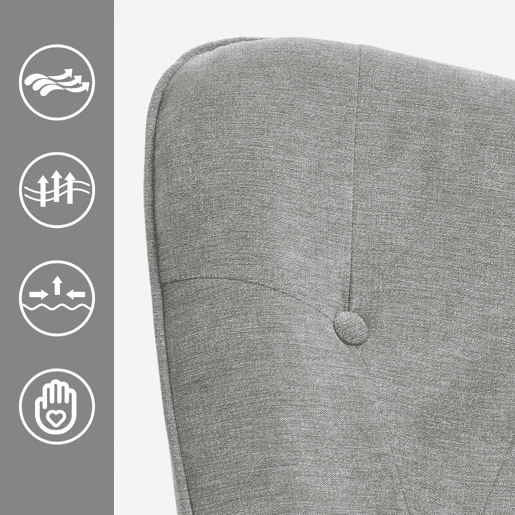 Poltrona Relax Estofada Cinza com Pés de Madeira Natural, Design Escandinavo com Encosto Alto e Assento Acolchoado, Perfeita para Sala de Estar, Quarto ou Cantinho de Leitura Sofisticado