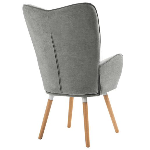 Poltrona Relax Estofada Cinza com Pés de Madeira Natural, Design Escandinavo com Encosto Alto e Assento Acolchoado, Perfeita para Sala de Estar, Quarto ou Cantinho de Leitura Sofisticado