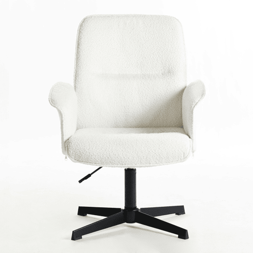 Poltrona Relax Giratória Estofada Em Tecido Bouclé Bege Com Assento Acolchoado, Encosto Ergonômico E Altura Ajustável, Design Moderno E Elegante Ideal Para Sala De Estar, Quarto Ou Espaço De Leitura