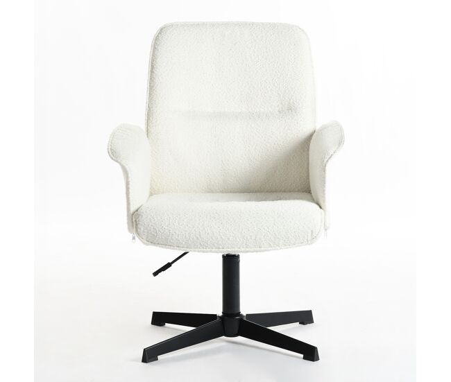Sillón relax giratorio tapizado en tela bouclé beige con asiento acolchado, respaldo ergonómico y altura ajustable, diseño moderno y elegante ideal