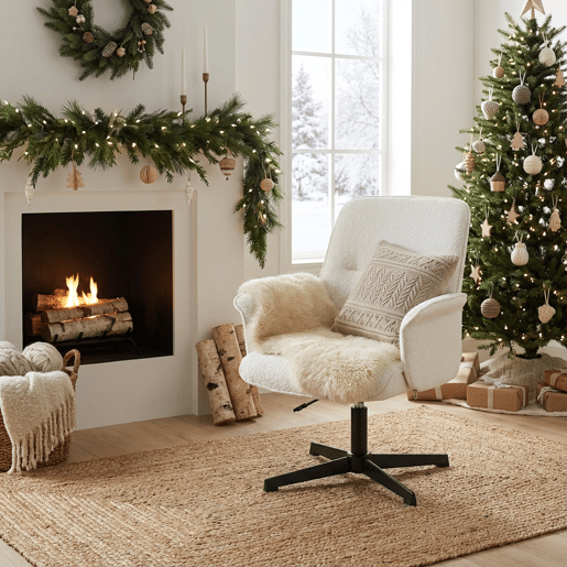 Poltrona Relax Giratória Estofada Em Tecido Bouclé Bege Com Assento Acolchoado, Encosto Ergonômico E Altura Ajustável, Design Moderno E Elegante Ideal Para Sala De Estar, Quarto Ou Espaço De Leitura