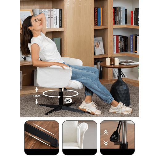 Poltrona Relax Giratória Estofada Em Tecido Bouclé Bege Com Assento Acolchoado, Encosto Ergonômico E Altura Ajustável, Design Moderno E Elegante Ideal Para Sala De Estar, Quarto Ou Espaço De Leitura