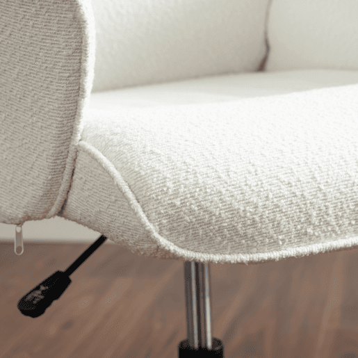 Poltrona Relax Giratória Estofada Em Tecido Bouclé Bege Com Assento Acolchoado, Encosto Ergonômico E Altura Ajustável, Design Moderno E Elegante Ideal Para Sala De Estar, Quarto Ou Espaço De Leitura